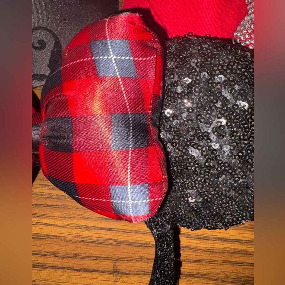 Disney Parks Minnie Mouse Hat & Sequin Ear Headband Bundle Red Black Rhinestone - Picture 3 of 9